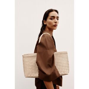 ZARA Elongated Woven Shopper Bag Ecru Minimalist Rare